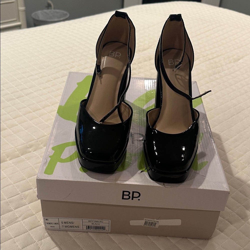 BP Women's Shiny Black Platform Heels